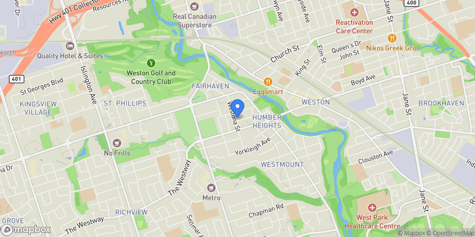 Map showing 4 Riverlea Dr, Toronto, ON M9P 2H1, Toronto, Ontario, Canada.