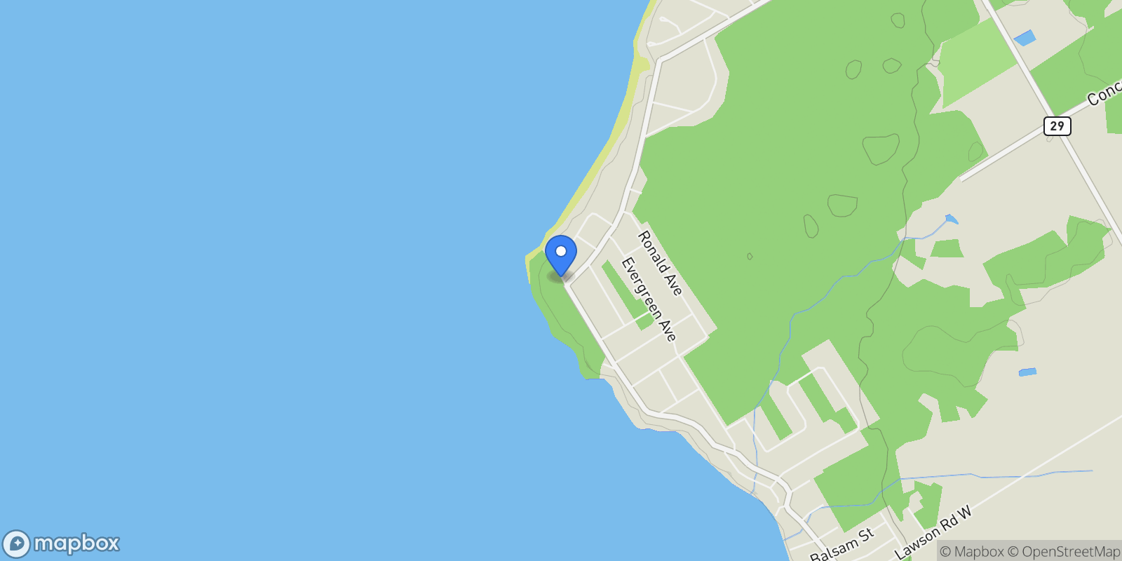 Map showing 9 Monica Rd, Tiny, ON L0L 1P1, Ontario, Canada.