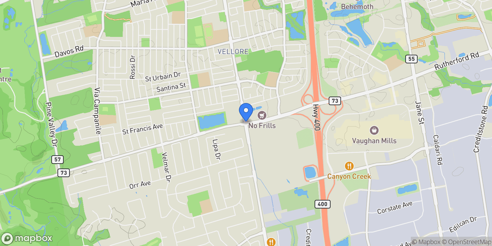 Map showing 381 Poetry Dr, Vaughan, ON L4L 8L1, Vaughan, Ontario, Canada.