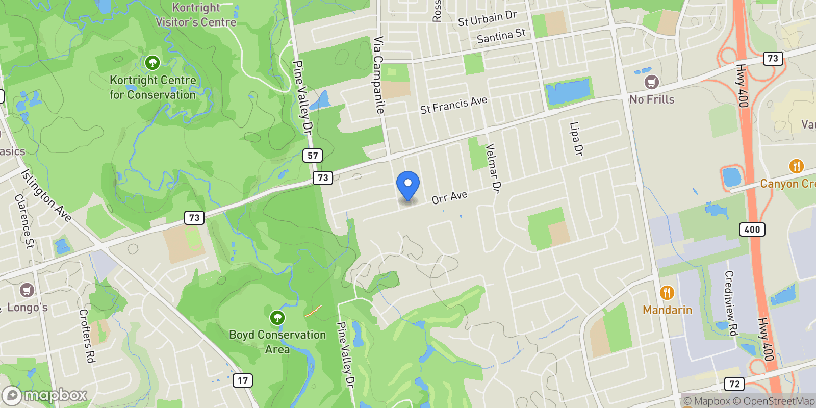 Map showing 2 Kimber Cres, Vaughan, ON L4L 9A7, Vaughan, Ontario, Canada.