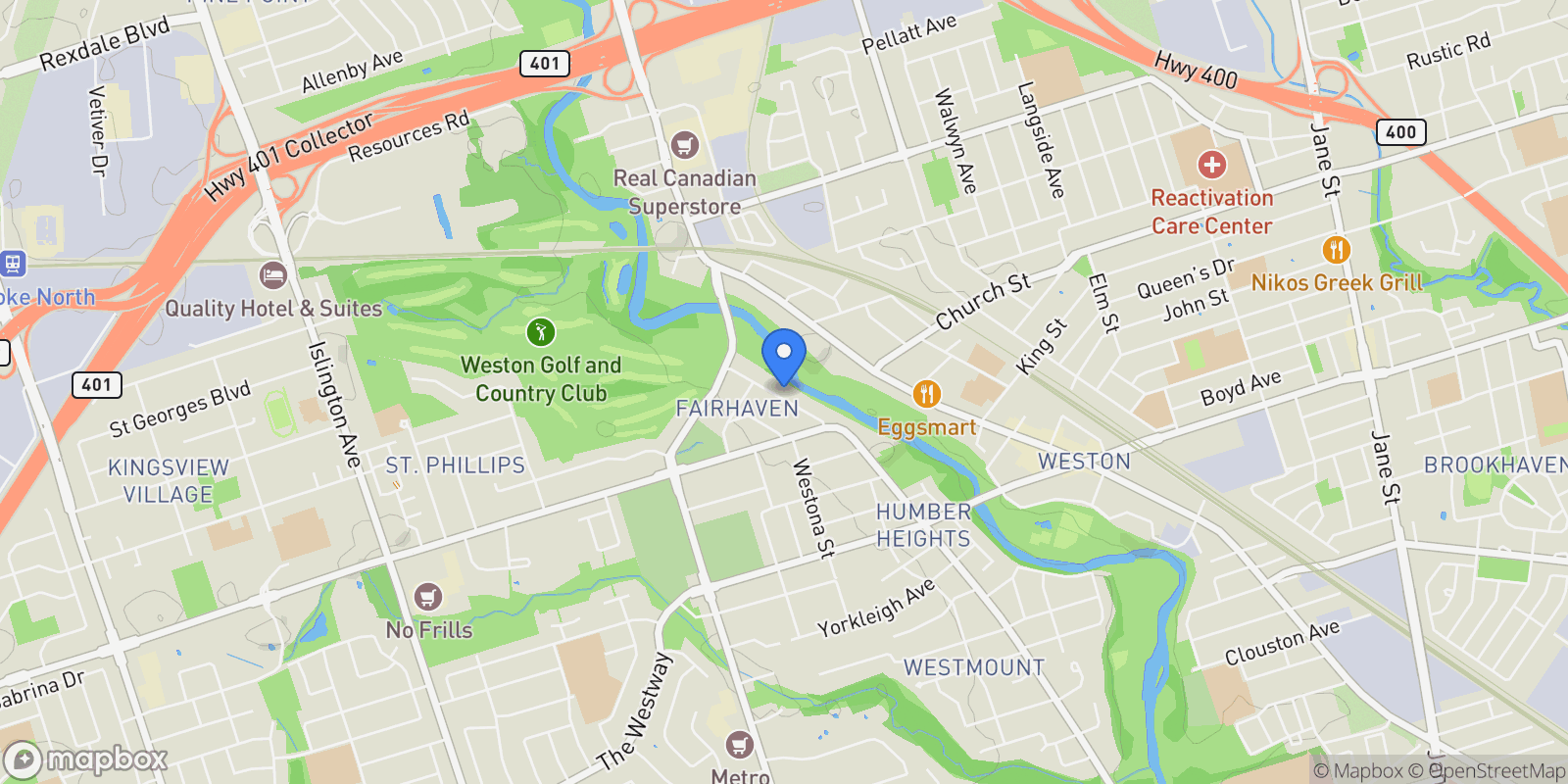 Map showing 43 Riverview Hts, Toronto, ON M9P 2N3, Toronto, Ontario, Canada.