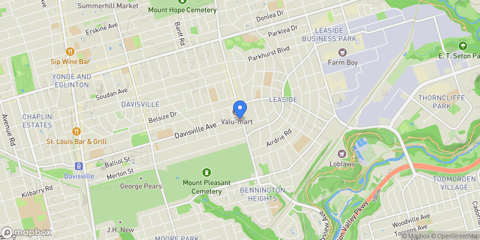 Map showing 1458 Bayview Ave, Toronto, ON M4G 3B3, Toronto, Ontario, Canada.