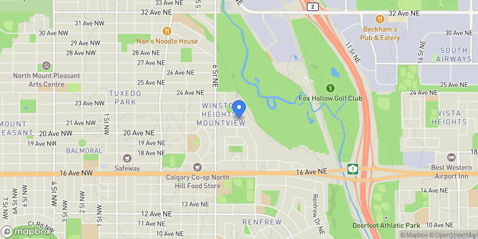 Map showing 2216 8 ST NE, Calgary, AB, T2E 4H6, CANADA, Calgary, Alberta, Canada.