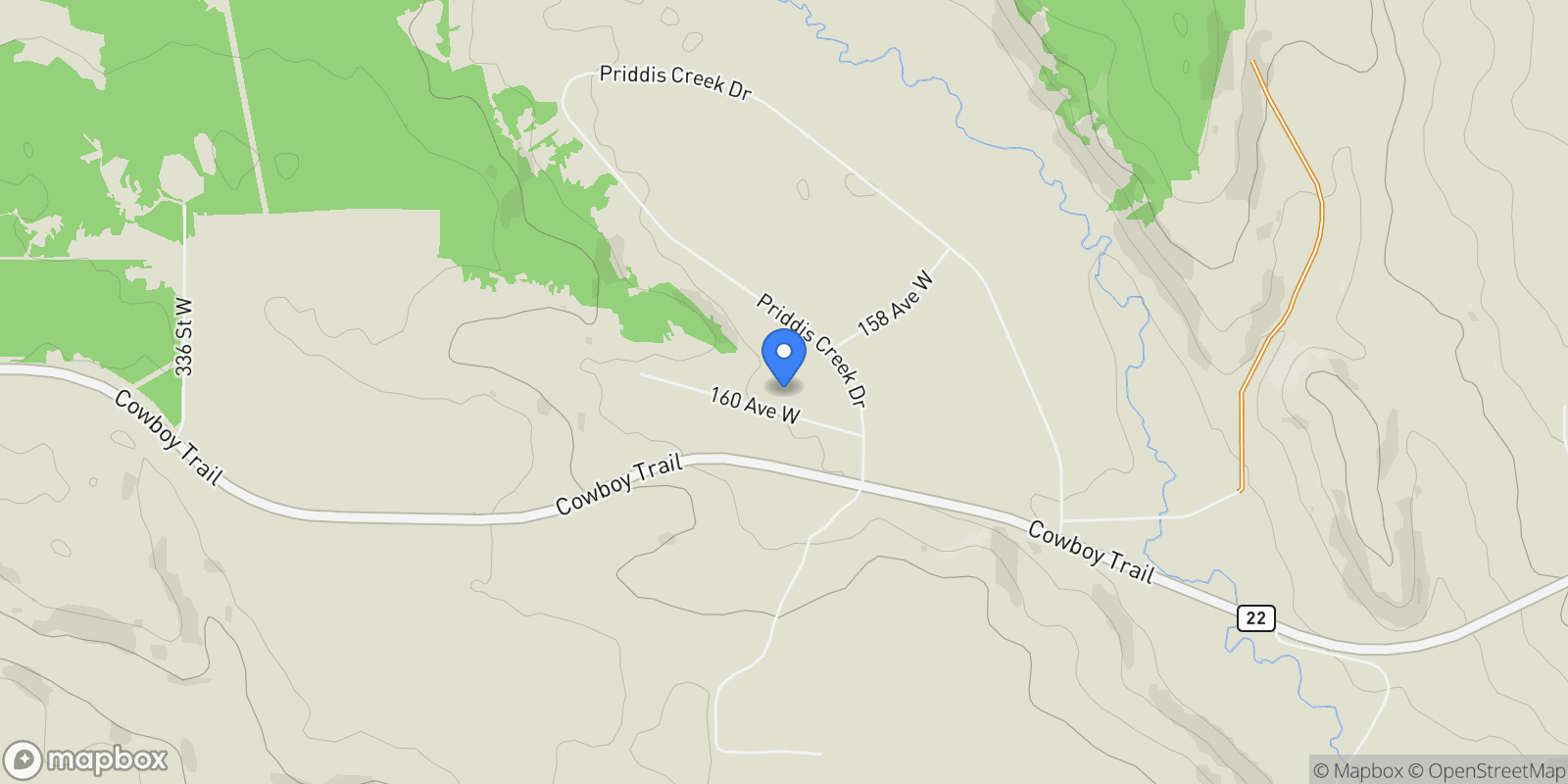 Map showing 316042 160 AV W, Rural Foothills County, AB, T0L 1W2, CANADA, Calgary, Alberta, Canada.