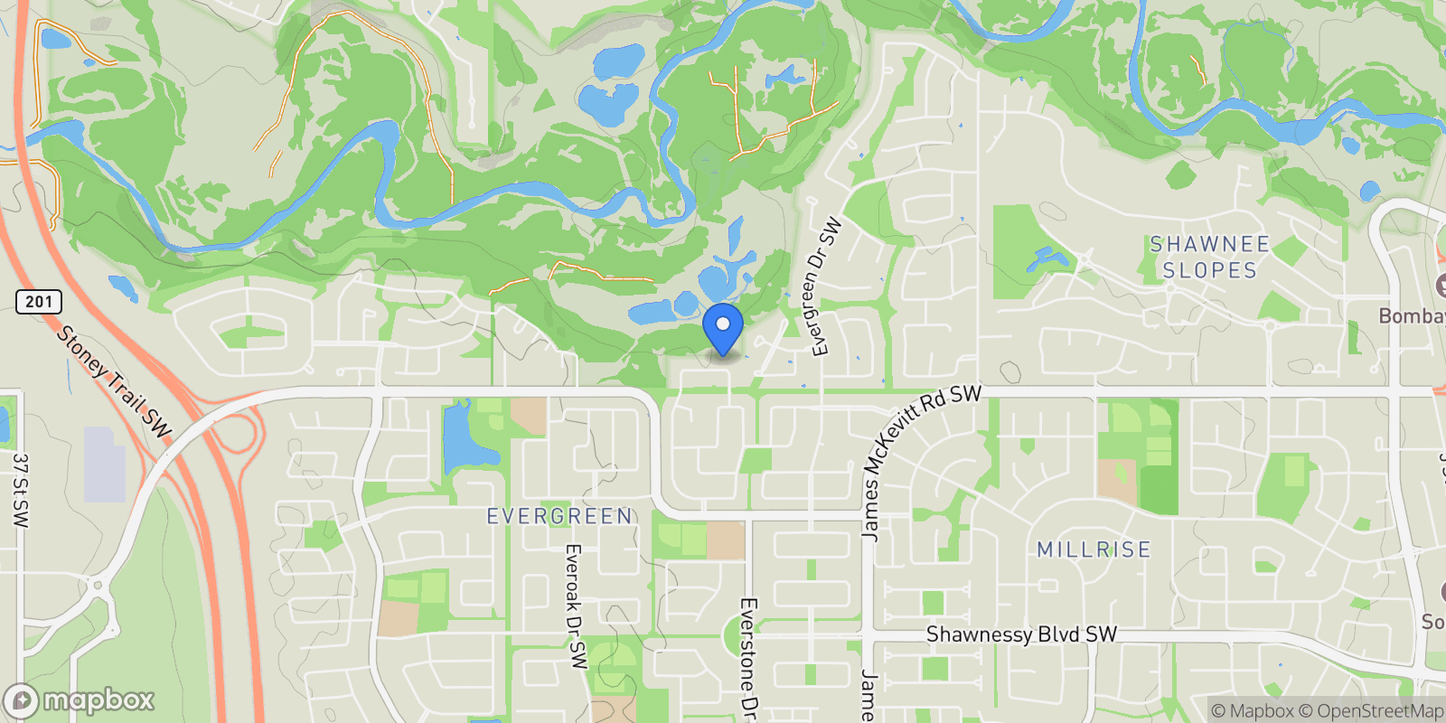 Map showing 41 Evergreen MOUNT SW S, Calgary, AB, T2Y 0K1, CANADA, Calgary, Alberta, Canada.