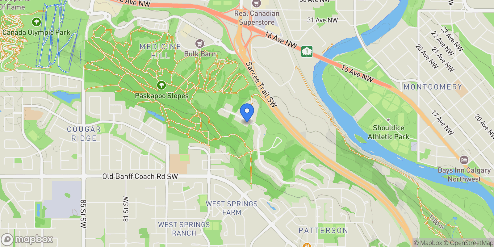 Map showing 407 Patterson BOULEVARD SW, Calgary, AB, T3H 3N6, CANADA, Calgary, Alberta, Canada.