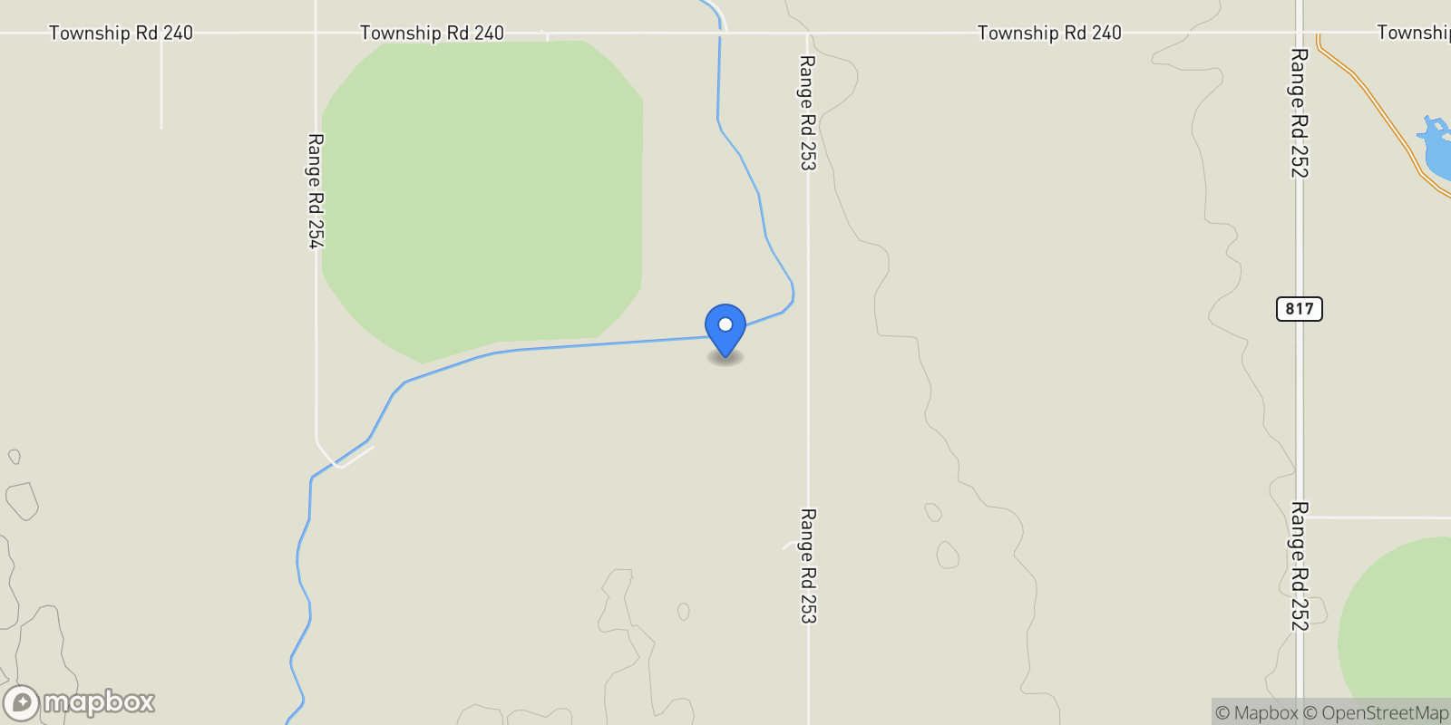 Map showing 235038 Range Road 253, Rural Wheatland County, AB, T1P 1J6, CANADA, Strathmore, Alberta, Canada.