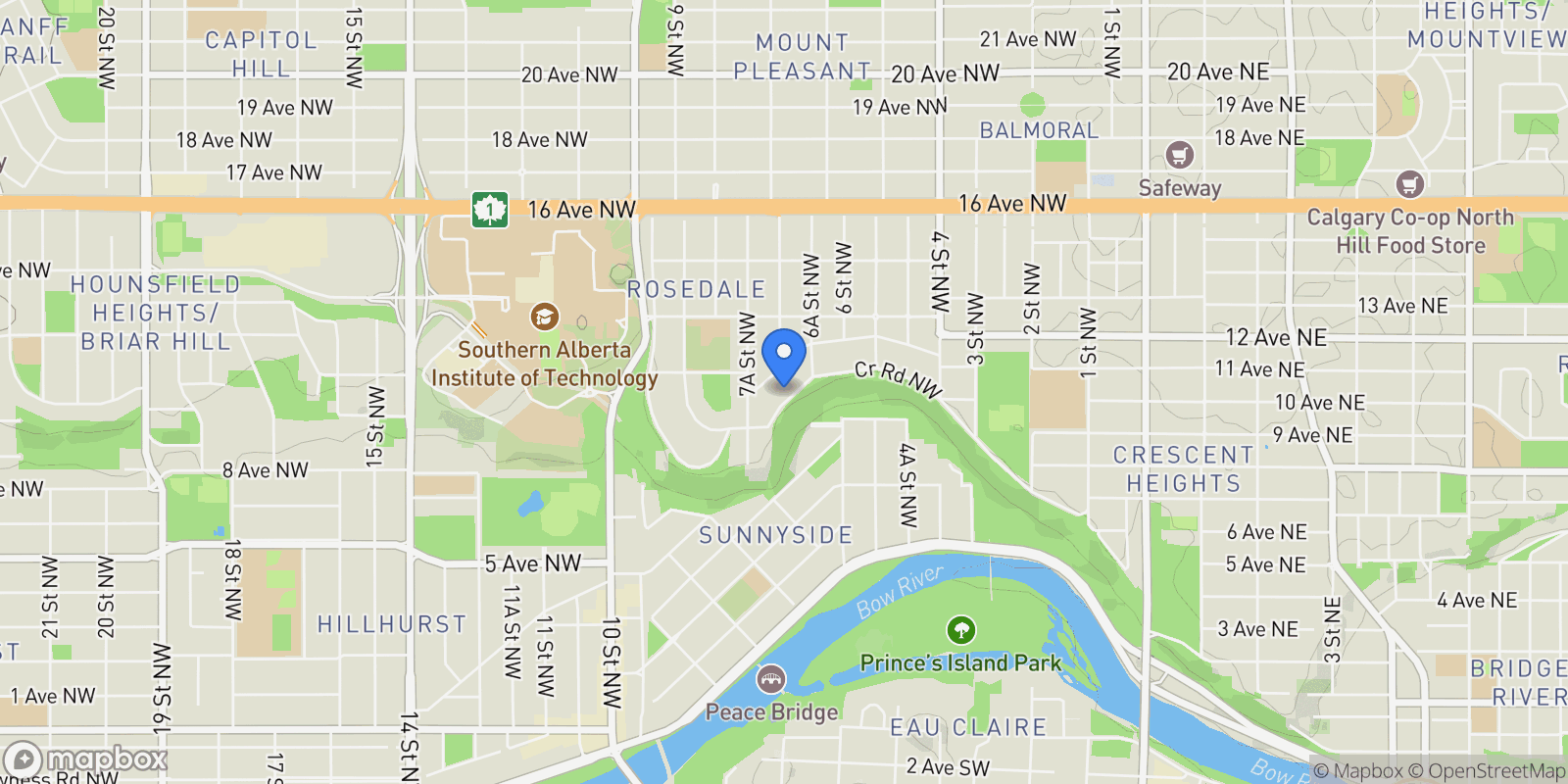 Map showing 732 Crescent RO NW, Calgary, AB, T2M4A6, CANADA, Calgary, Alberta, Canada.