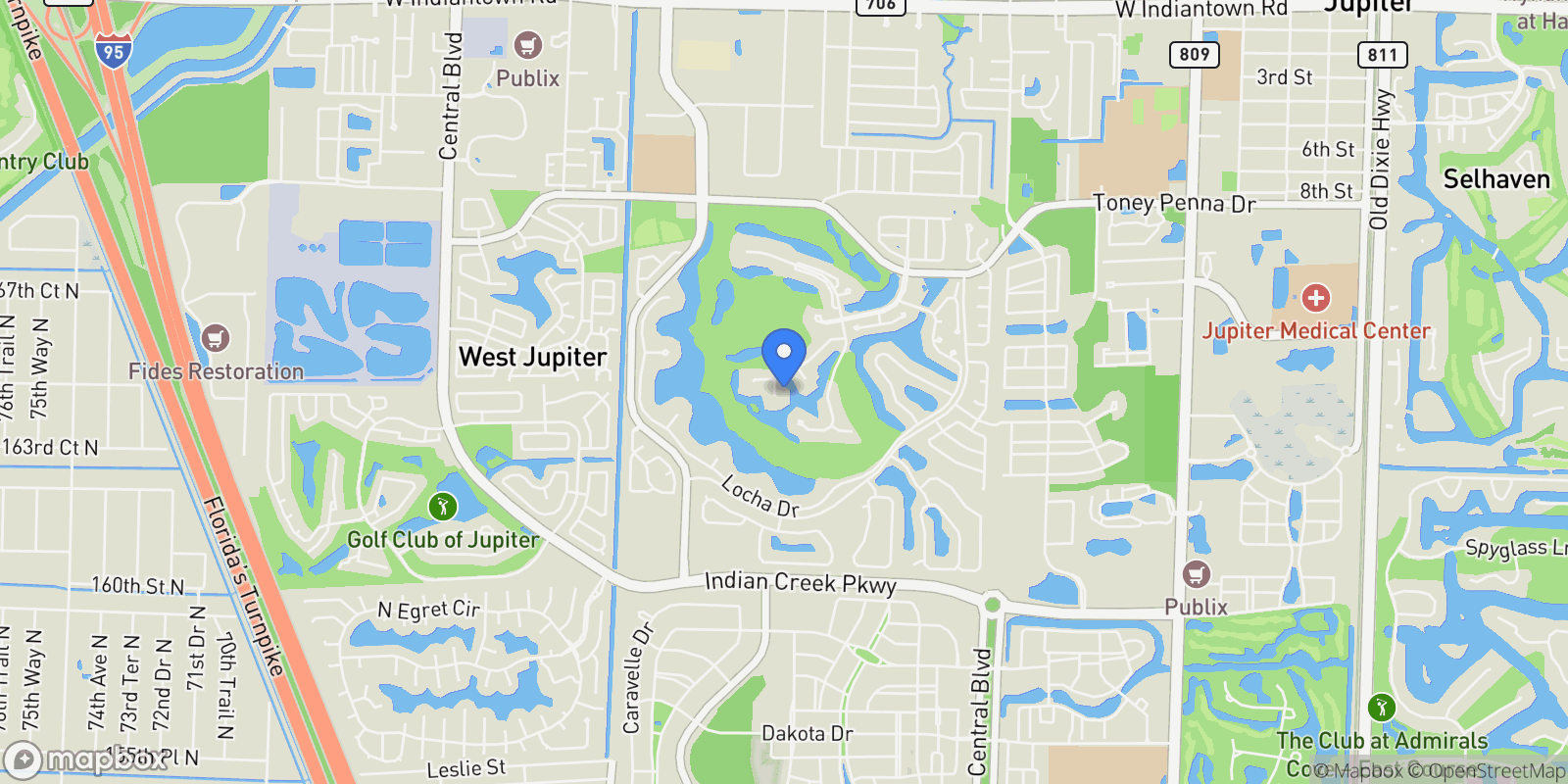 Map showing 204 Chinook Lane, Jupiter, Florida, United States.