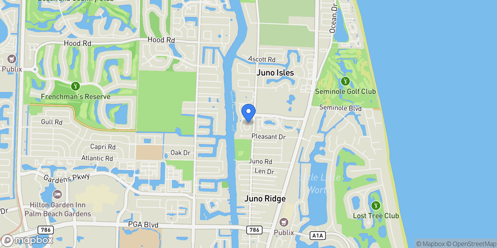Map showing 32 Grand Bay Circle, North Palm Beach, Florida, United States.