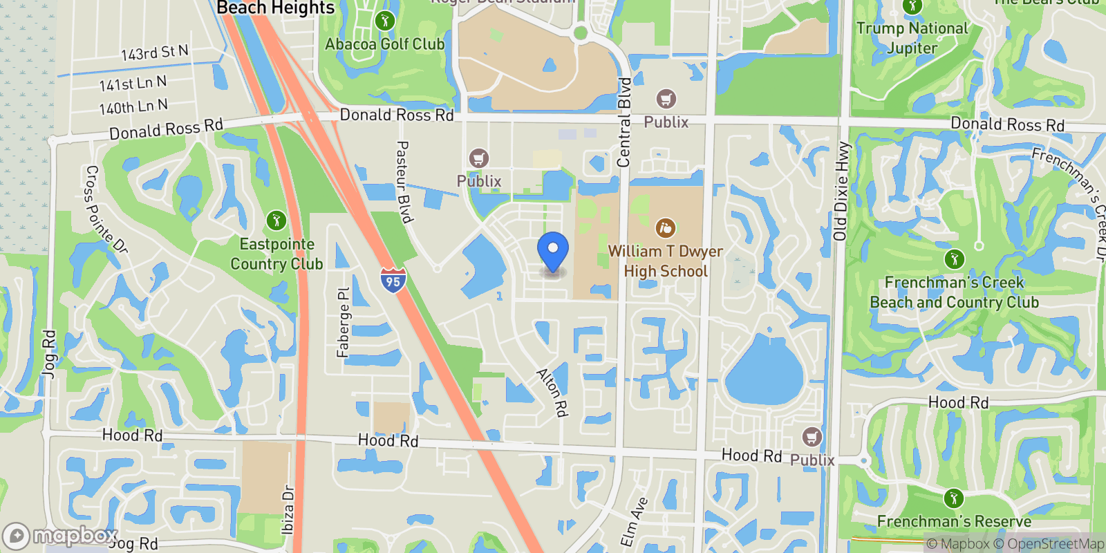 Map showing 1013 Faulkner Terrace, Palm Beach Gardens, Florida, United States.