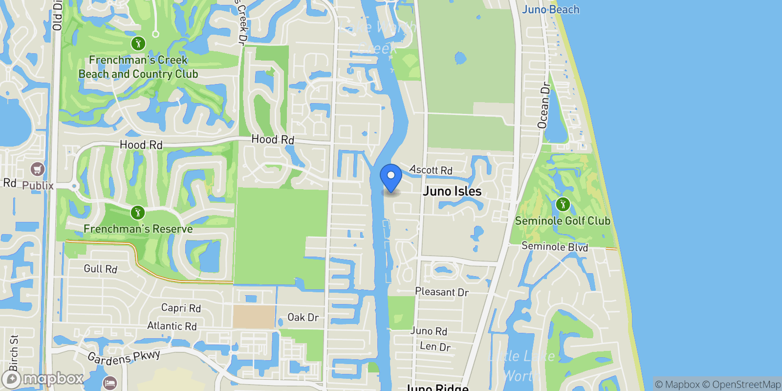 Map showing 2162 Radnor Road, North Palm Beach, Florida, United States.