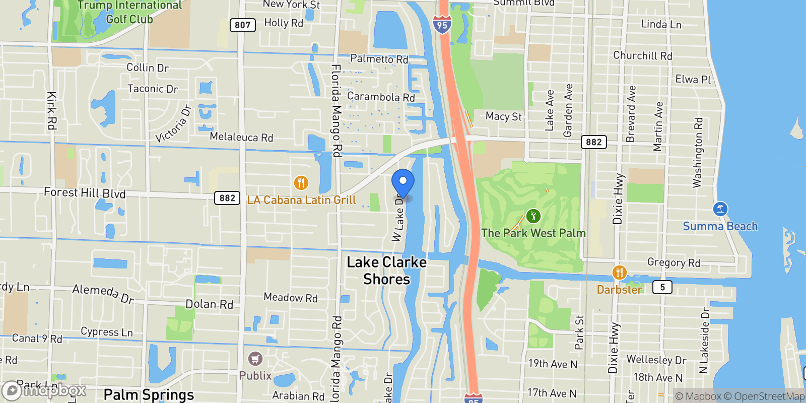 Map showing 7150 W Lake Drive, West Palm Beach, Florida, United States.