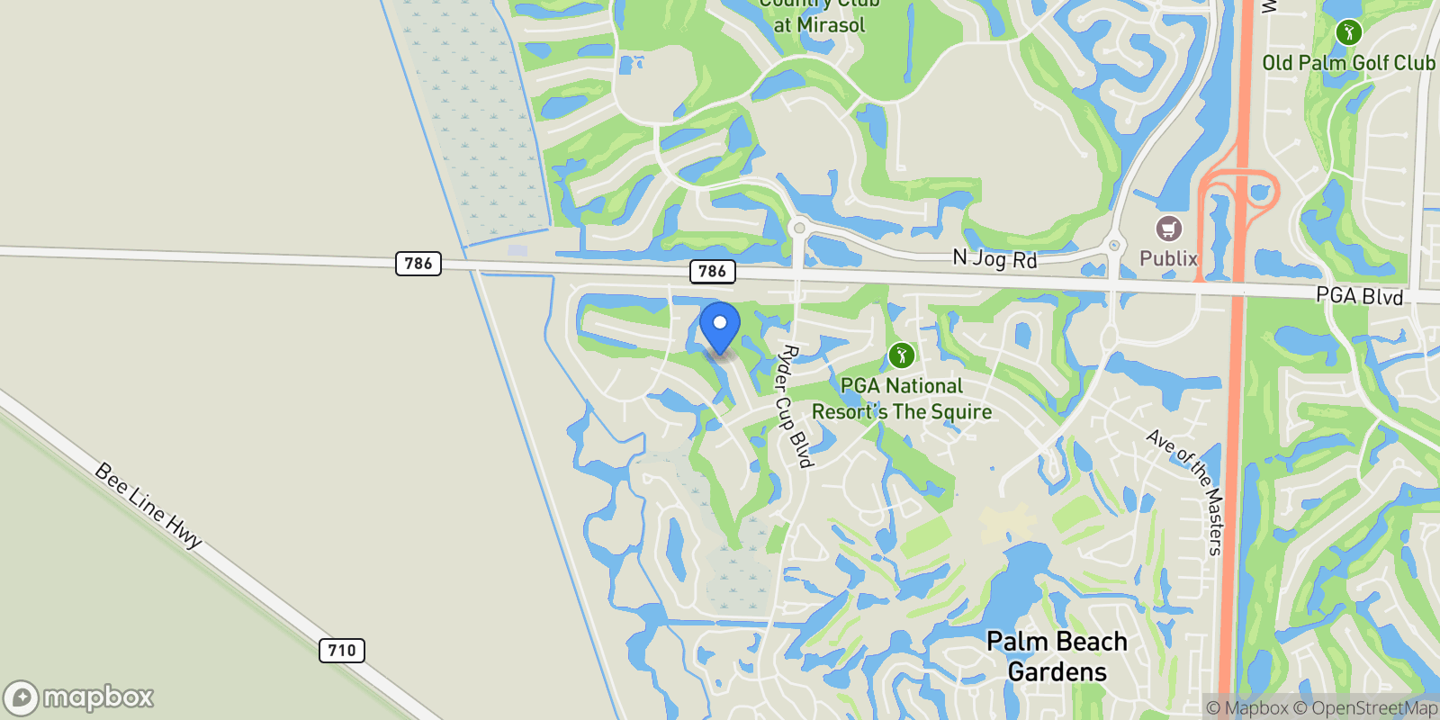 Map showing 22 Marlwood Lane, Palm Beach Gardens, Florida, United States.