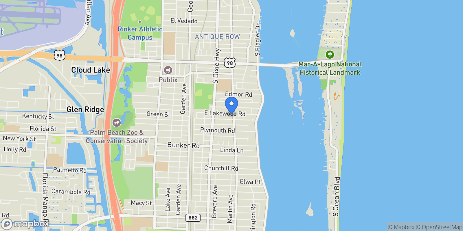 Map showing 302 E Lakewood Road, West Palm Beach, Florida, United States.