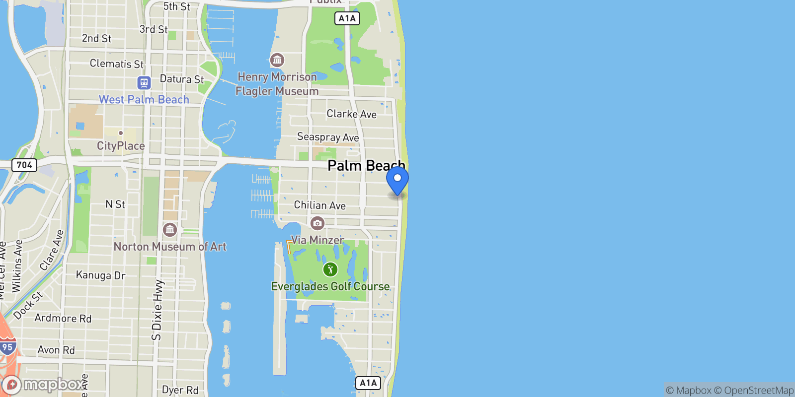 Map showing 350 S Ocean Boulevard 107, Palm Beach, Florida, United States.