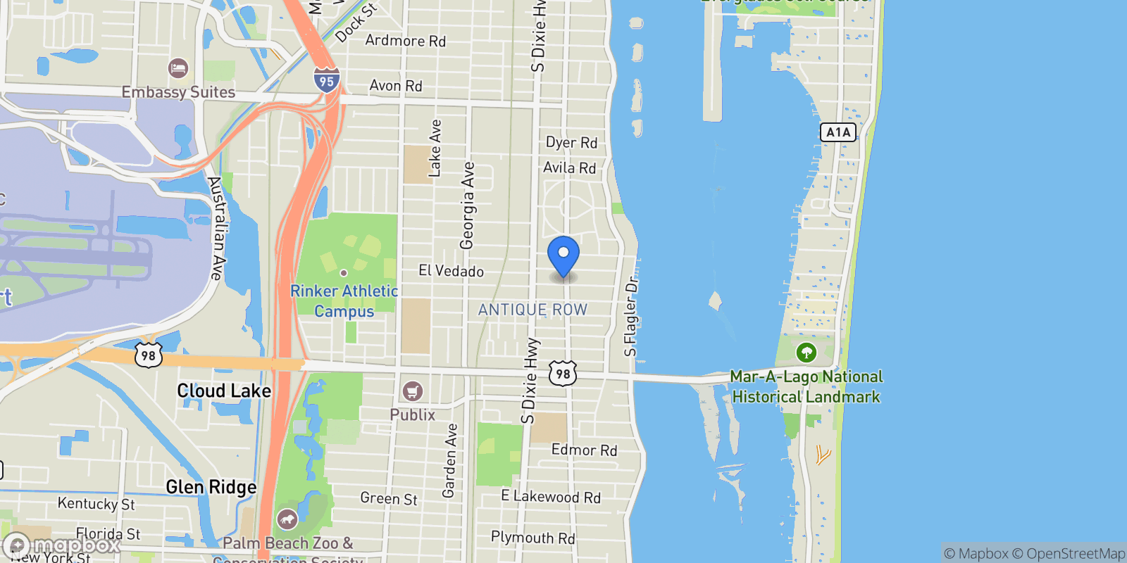Map showing 301 Edgewood Drive, West Palm Beach, Florida, United States.