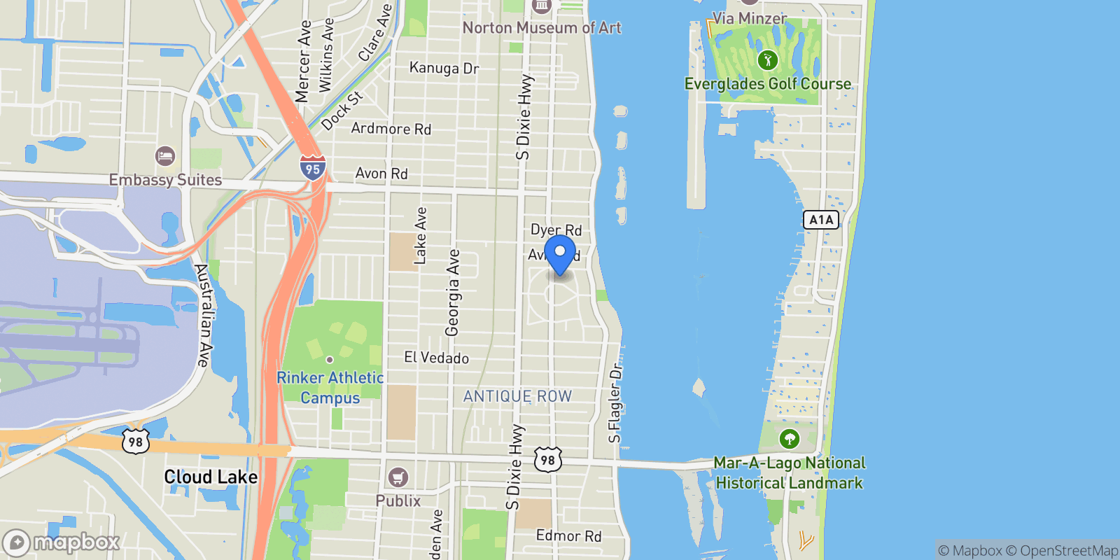 Map showing 231 Argyle Road, West Palm Beach, Florida, United States.