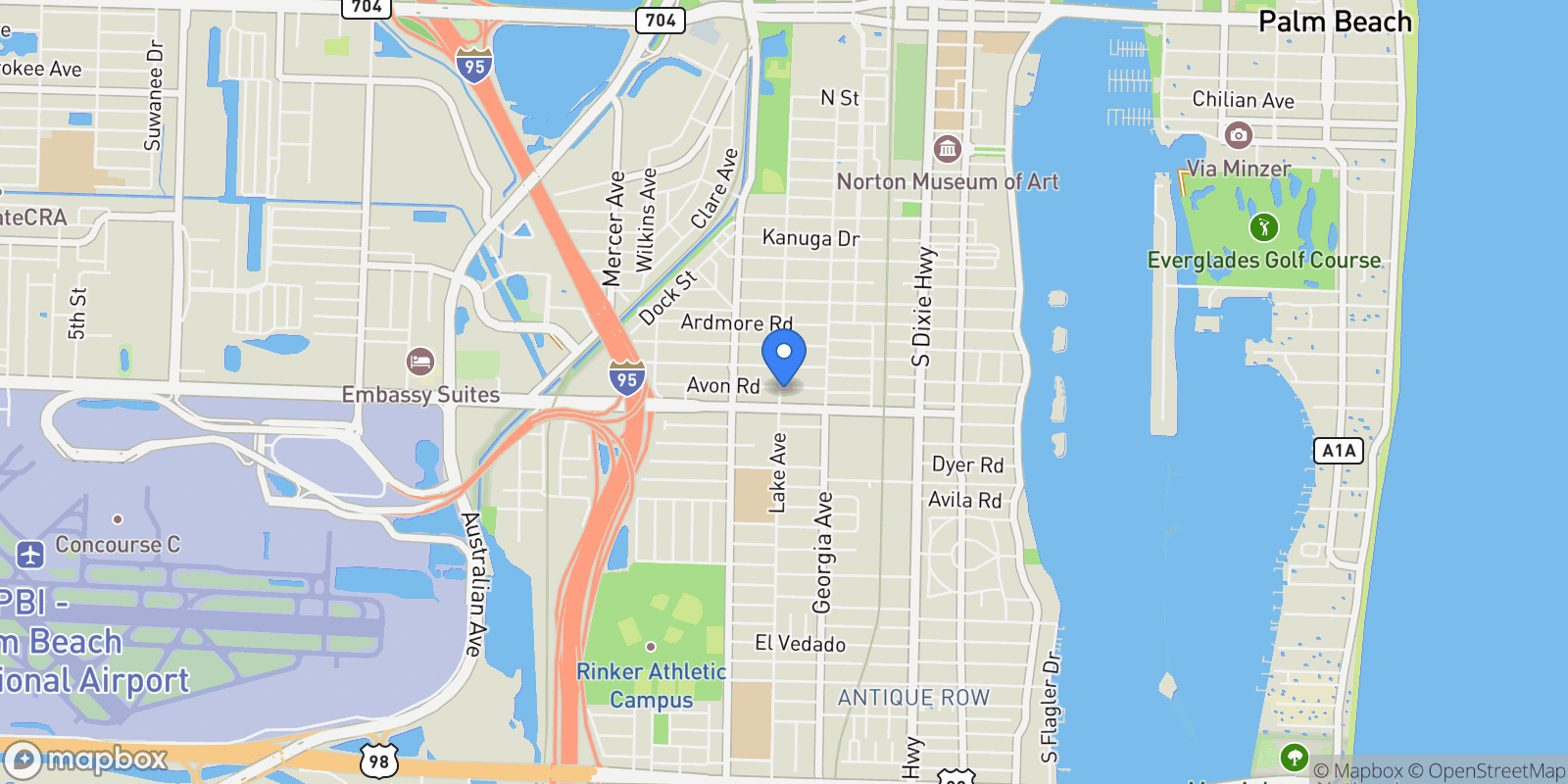 Map showing 744 Avon Road, West Palm Beach, Florida, United States.