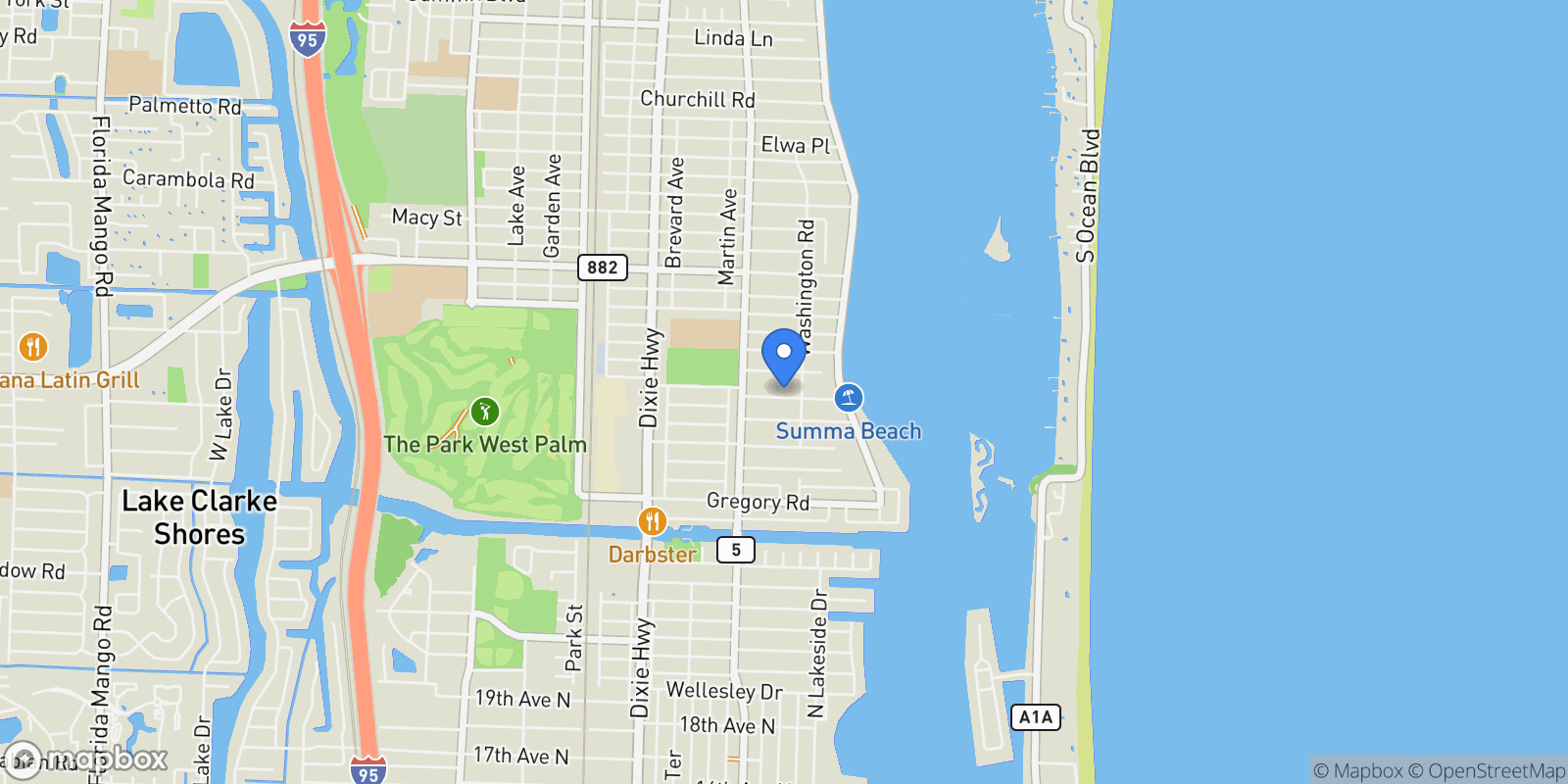 Map showing 215 Summa Street, West Palm Beach, Florida, United States.
