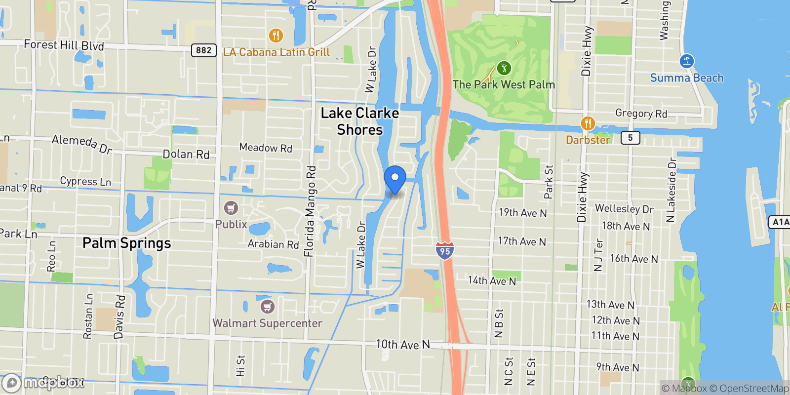 Map showing 7923 Pine Tree Lane, West Palm Beach, Florida, United States.