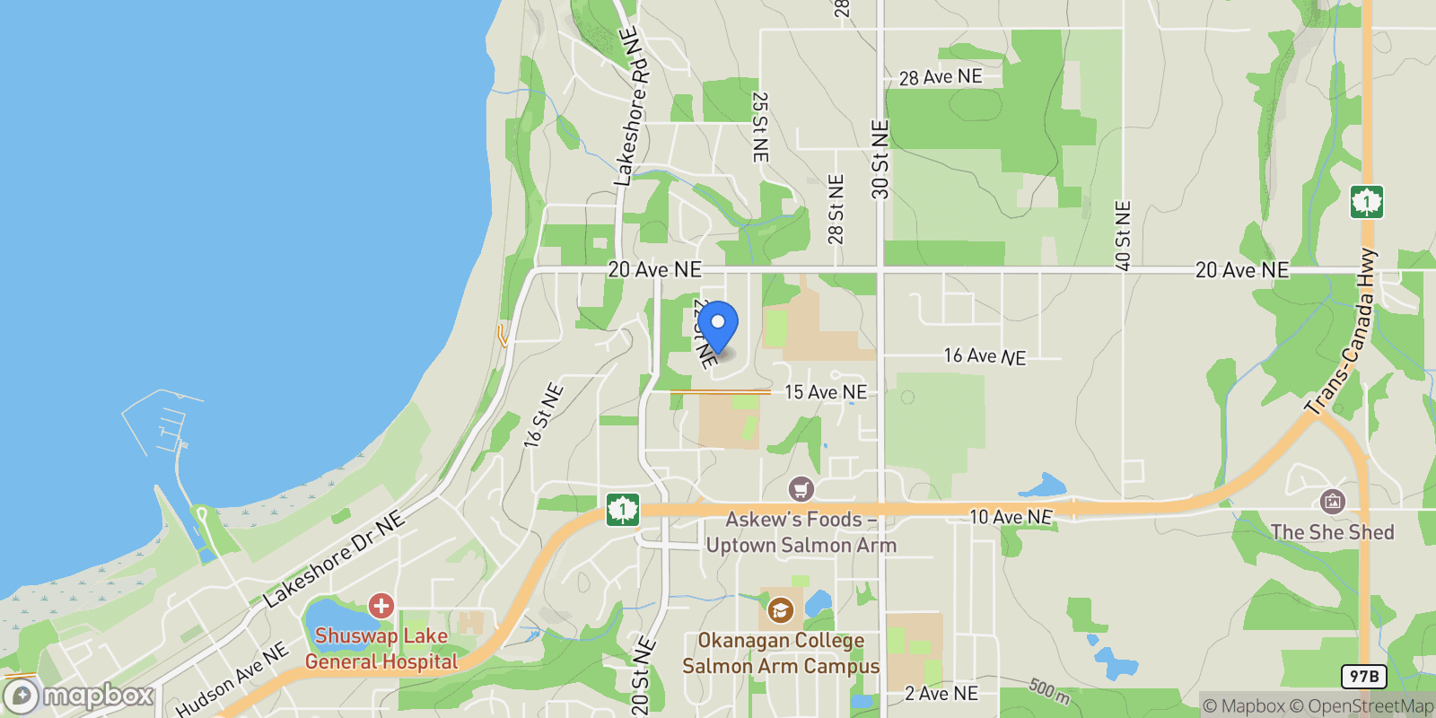 Map showing 1660 22 Street NE, Salmon Arm, BC V1E 0A8, Salmon Arm, British Columbia, Canada.