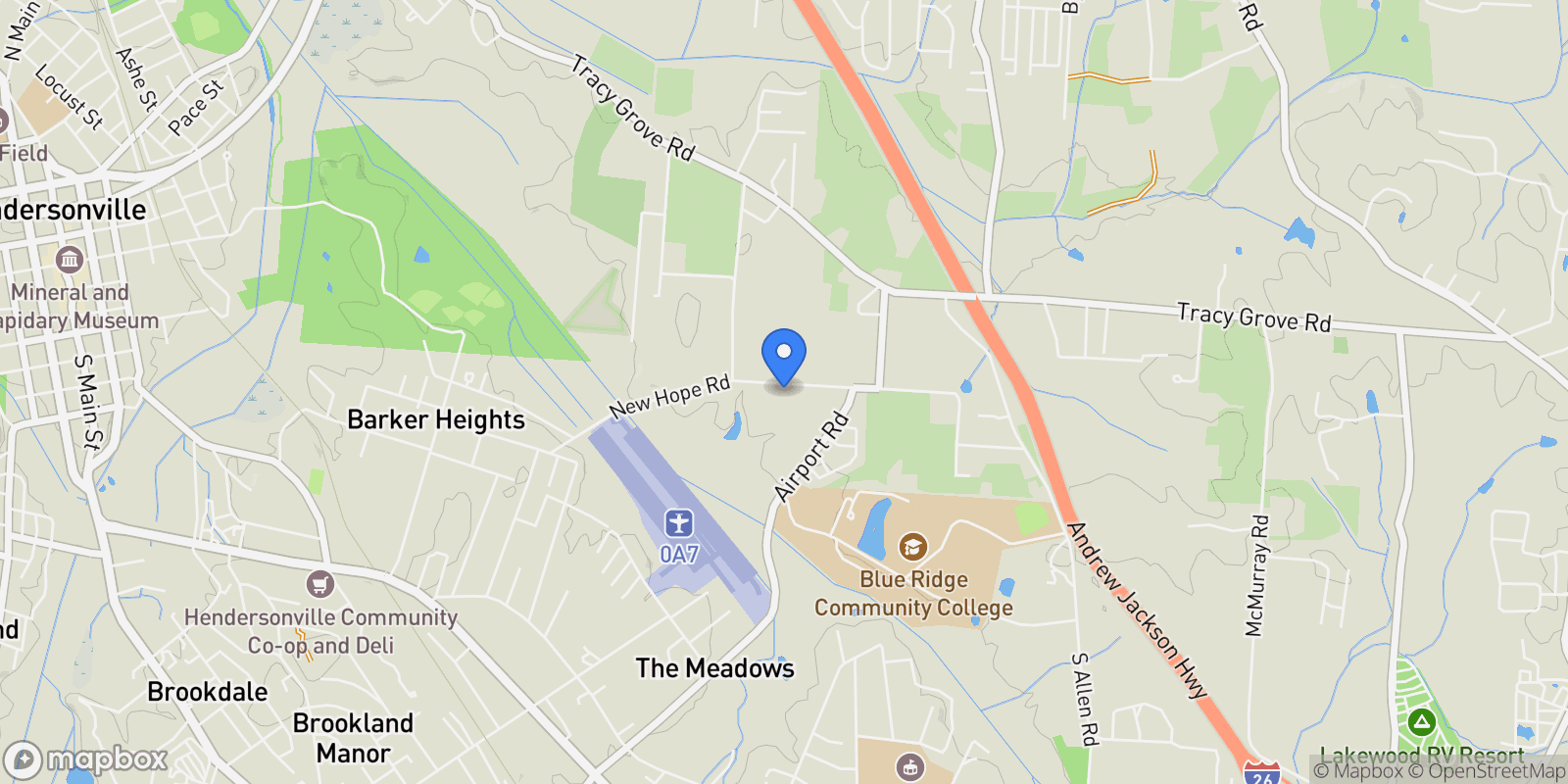 Map showing 628 New Hope Road, Flat Rock, NC 28731, Flat Rock, North Carolina, United States.
