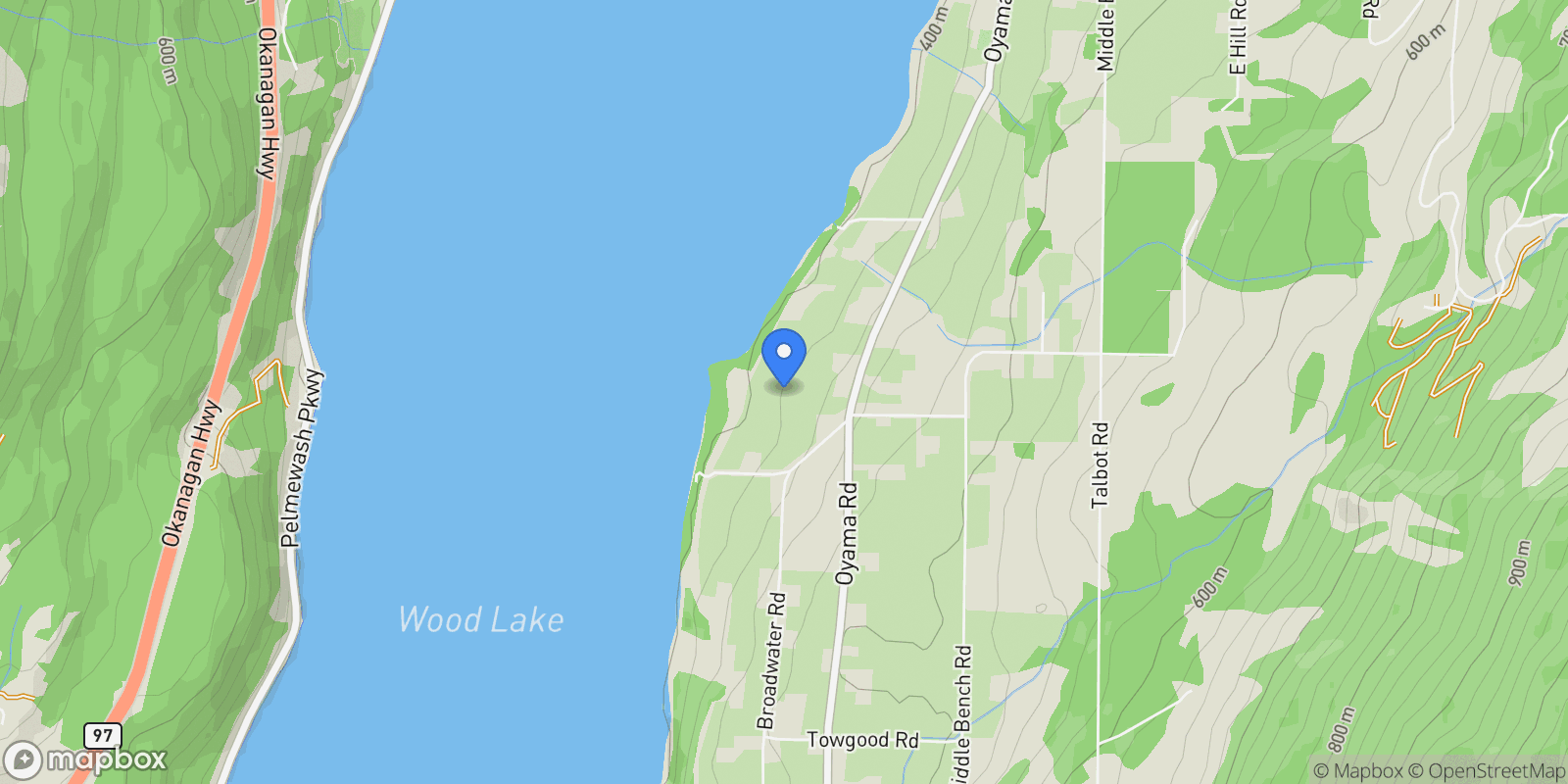 Map showing Lot A + B Oyama Road, Lake Country, BC V4V 2B7, Lake Country, British Columbia, Canada.