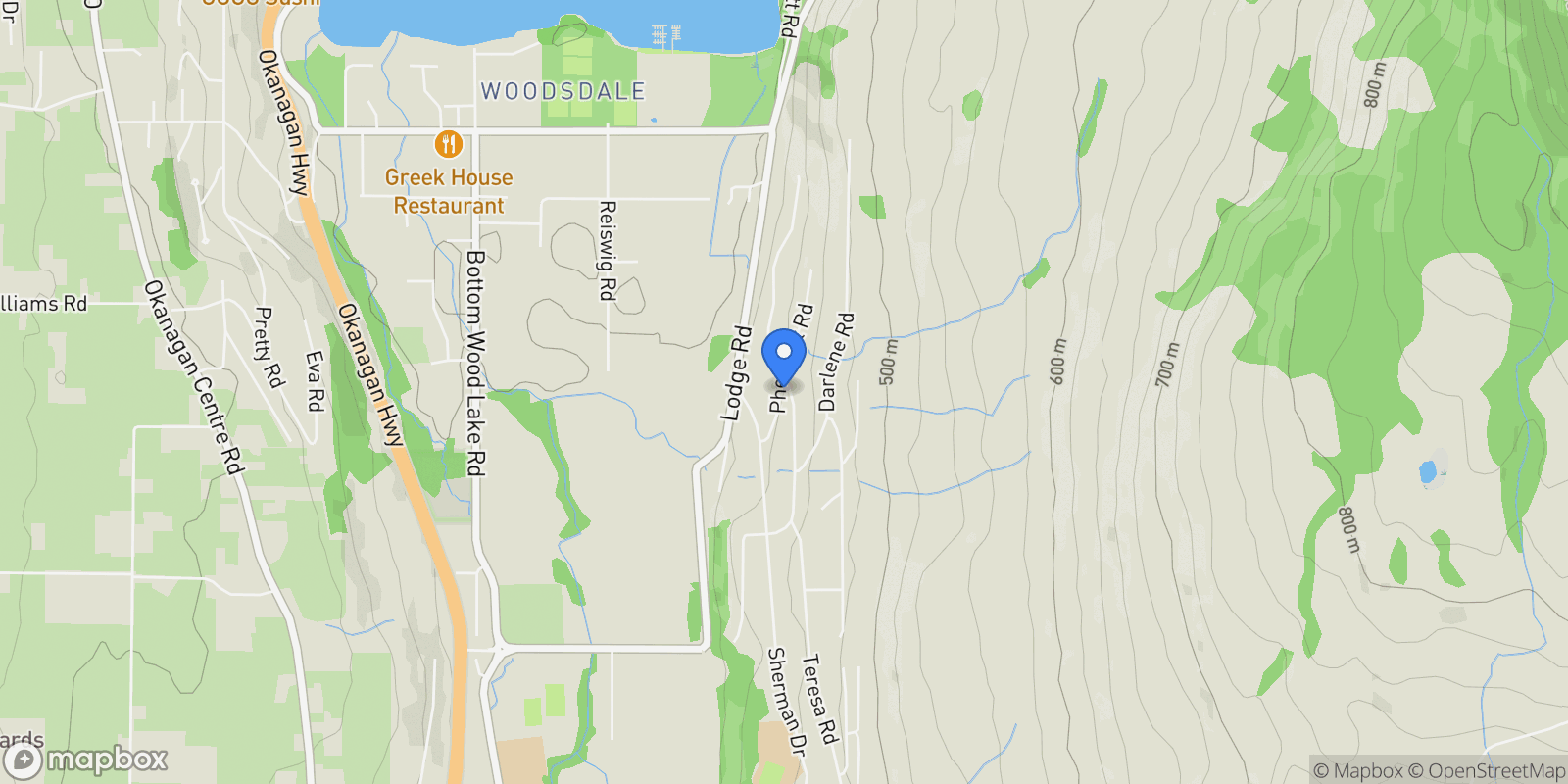 Map showing 10957 Pheasant Road, Lake Country, BC V4V 1W9, Lake Country, British Columbia, Canada.