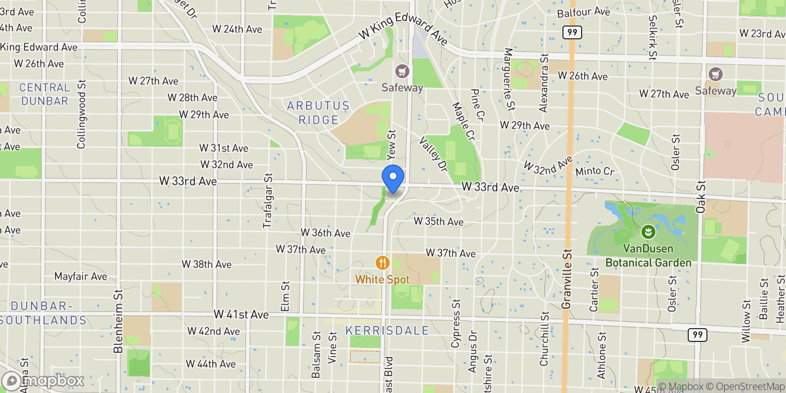 Map showing 2115 W 34th Avenue, Vancouver, British Columbia, Canada.
