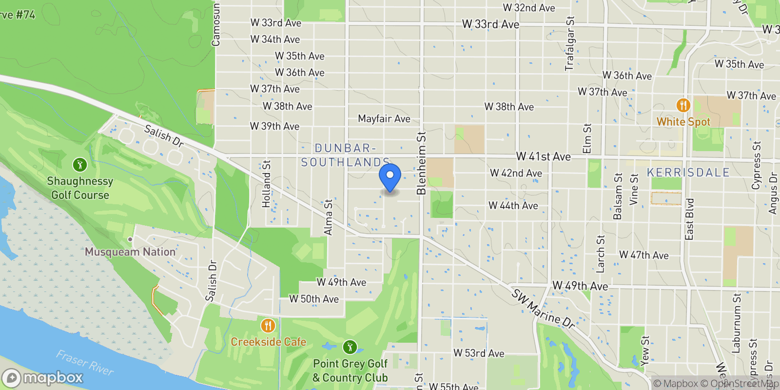 Map showing 3470 W 43rd Avenue, Vancouver, British Columbia, Canada.