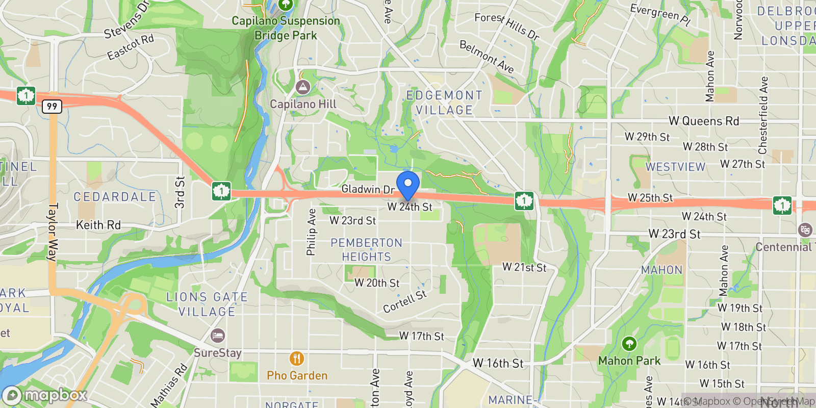Map showing 2405 Lloyd Avenue, North Vancouver, British Columbia, Canada.
