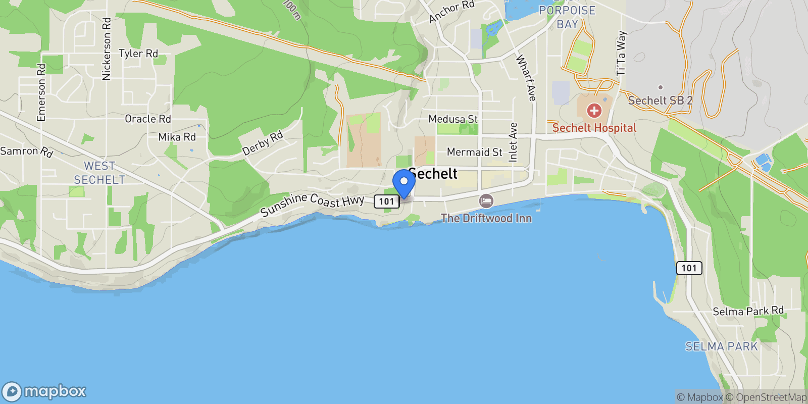 Map showing 5845 Sunshine Coast Highway, Sechelt, British Columbia, Canada.