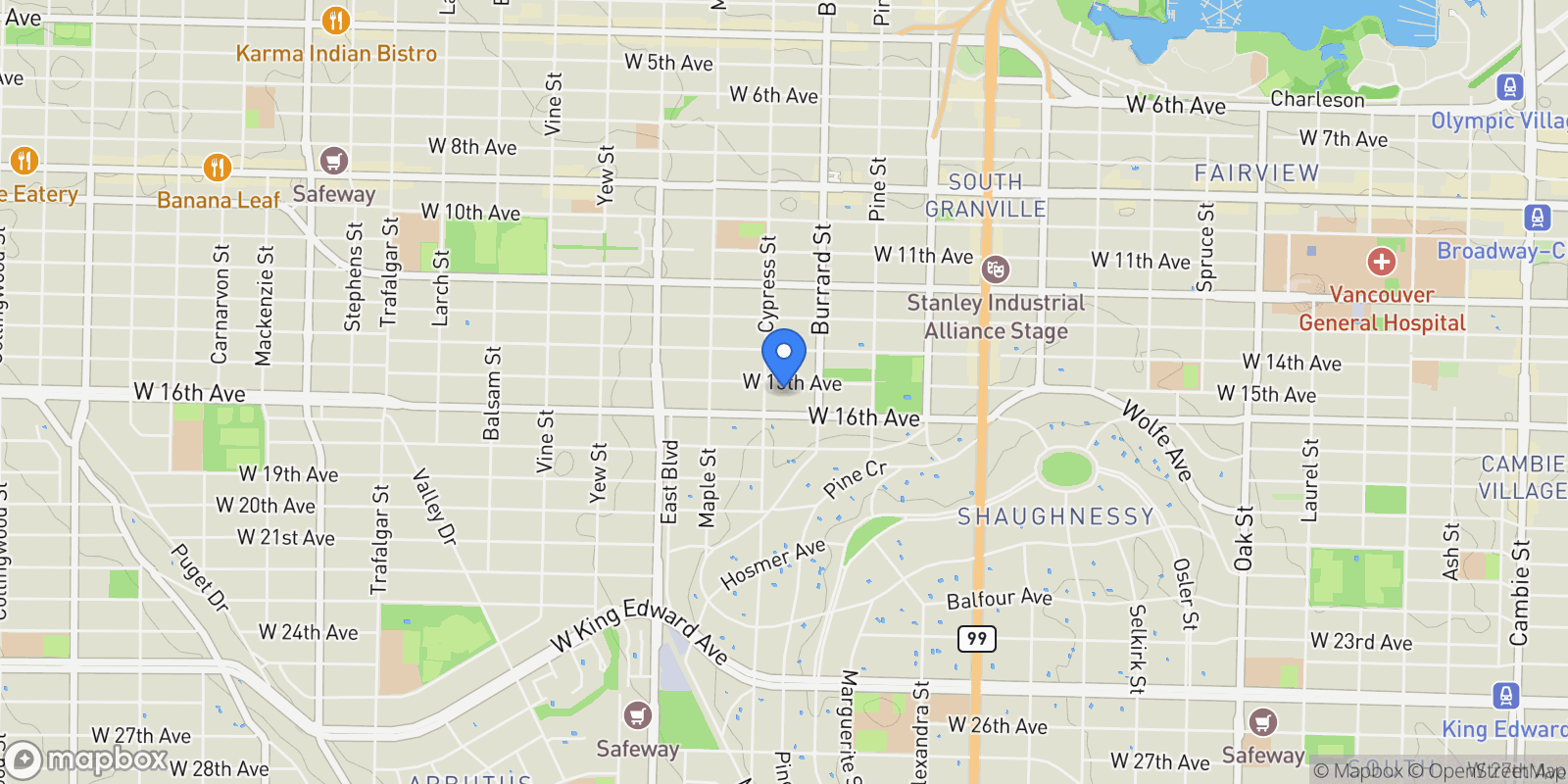 Map showing 1866 W 15th Avenue, Vancouver, British Columbia, Canada.