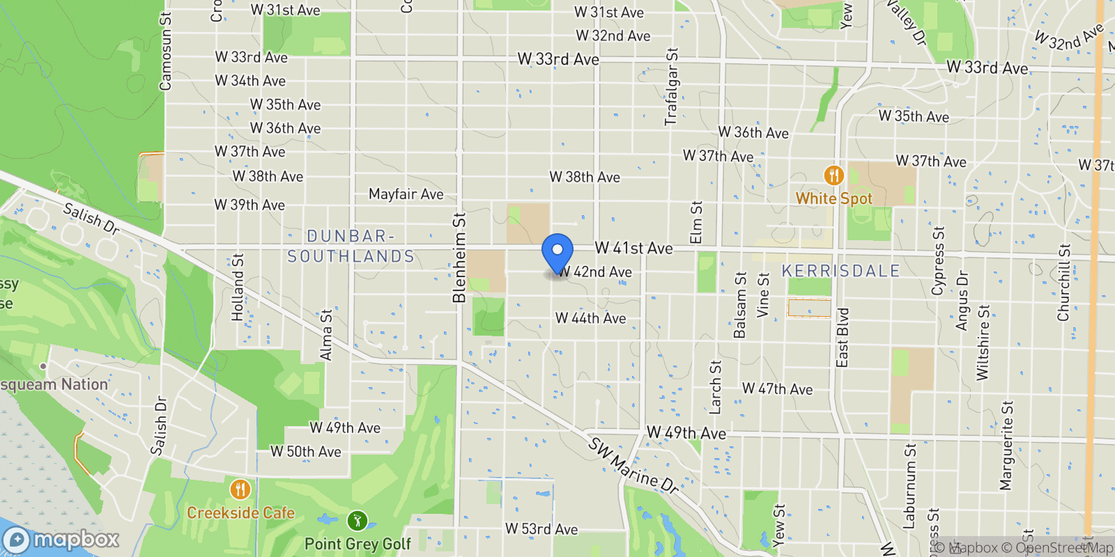 Map showing 2992 W 42nd Avenue, Vancouver, British Columbia, Canada.