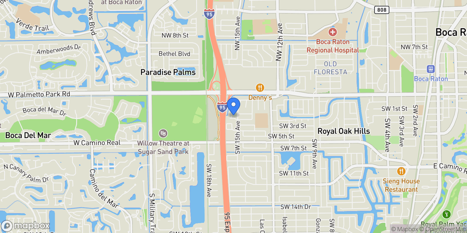 Map showing 198 SW 15th Court, Boca Raton, Florida, United States.