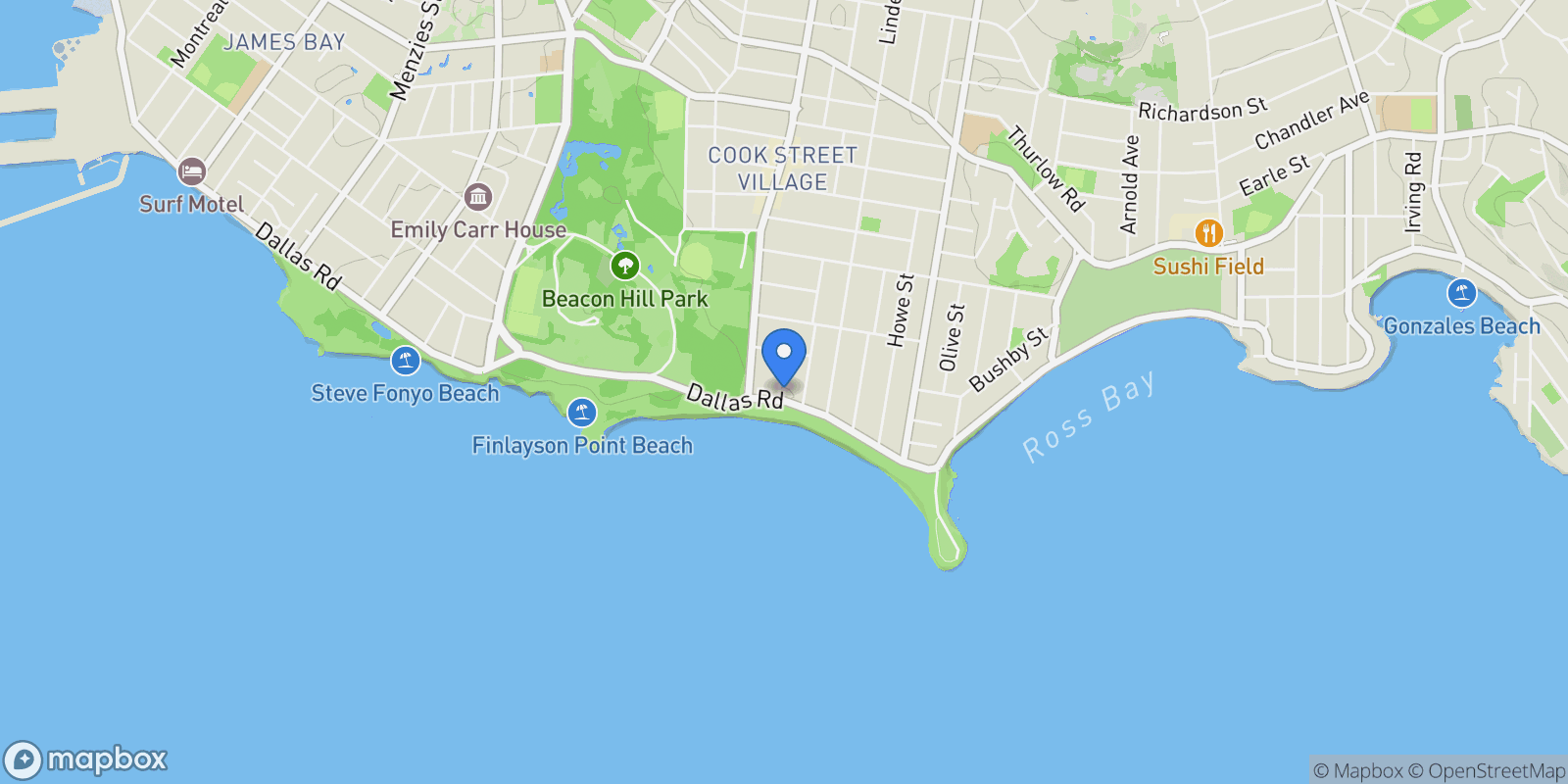 Map showing 1124 Dallas Rd, Victoria, British Columbia, Canada.