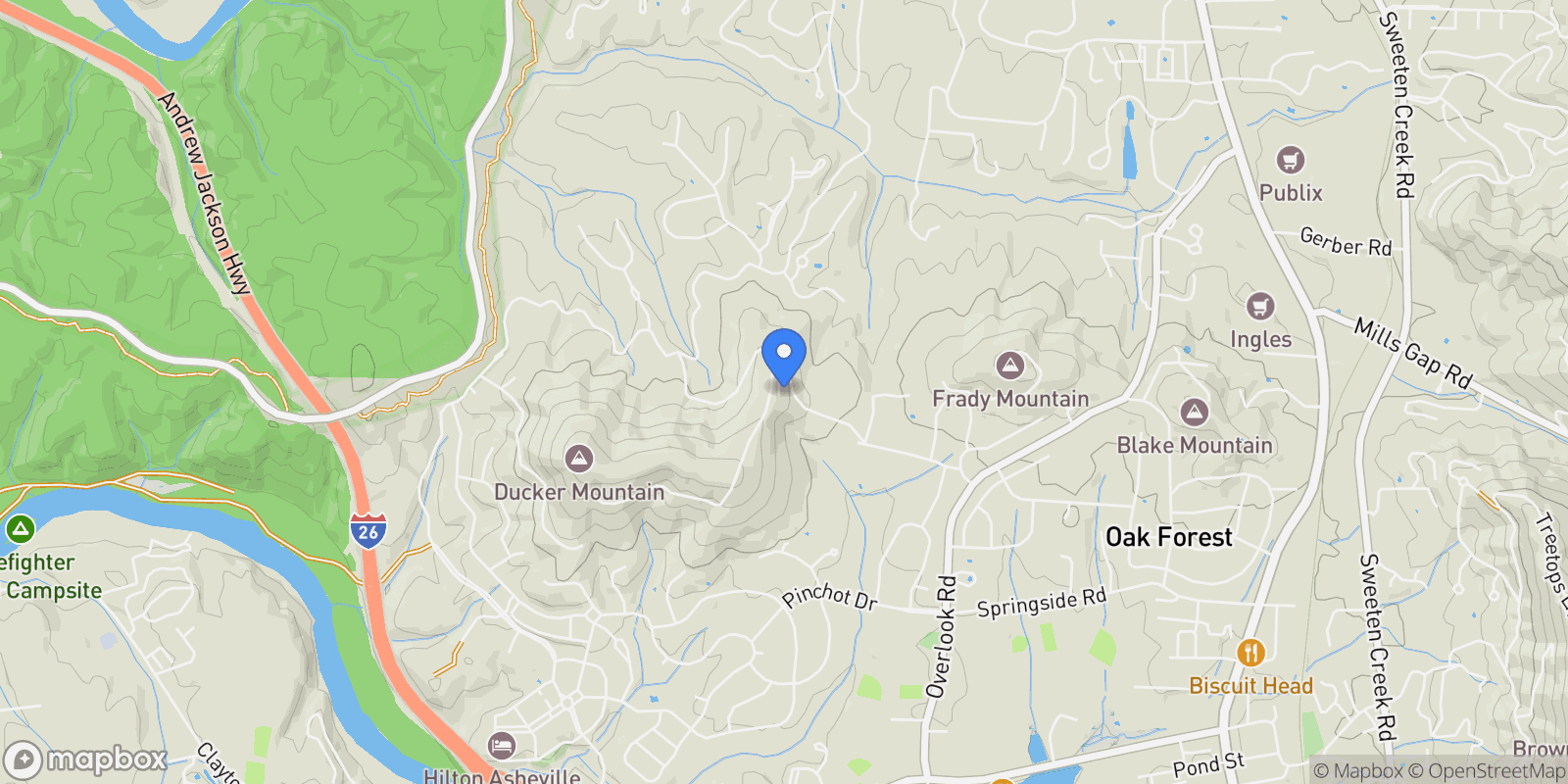 Map showing 66 N Deerhaven Lane, Asheville, NC 28803, Asheville, North Carolina, United States.