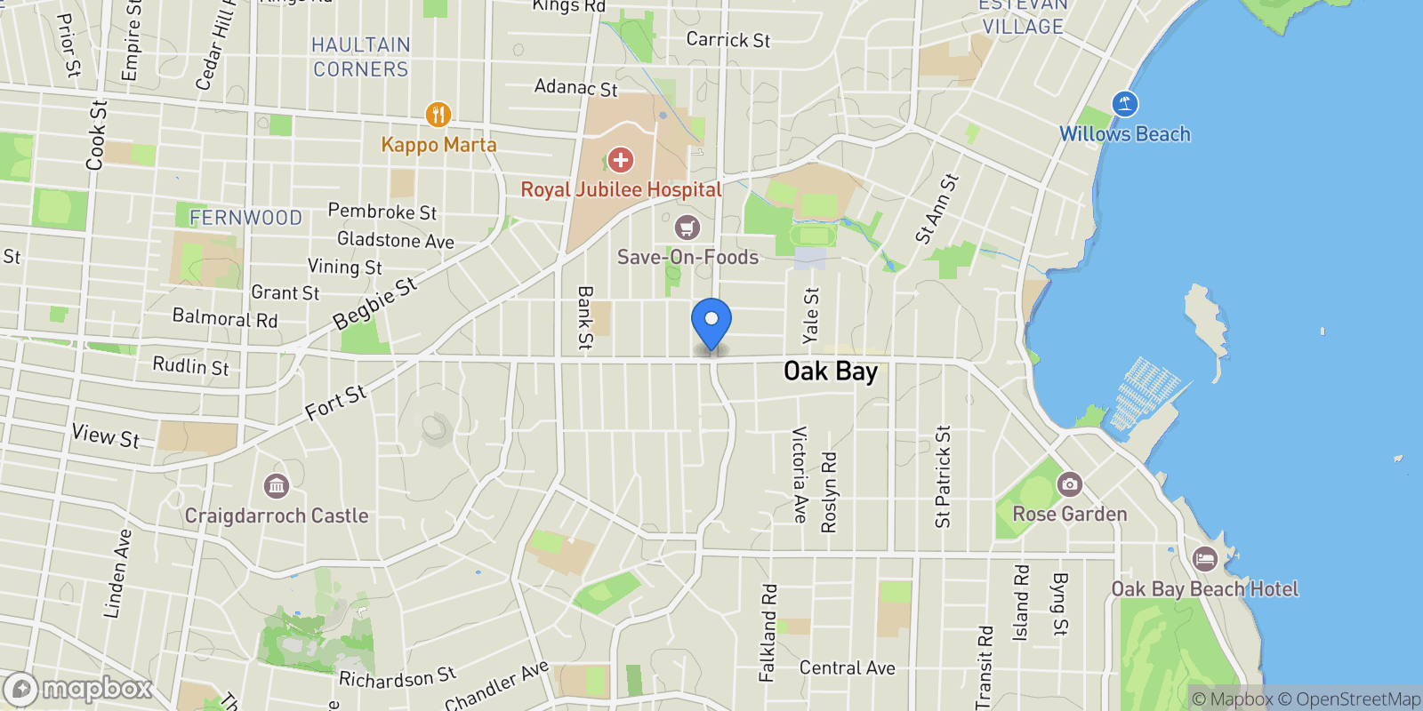 Map showing 1520 Foul Bay Rd 1, Victoria, British Columbia, Canada.