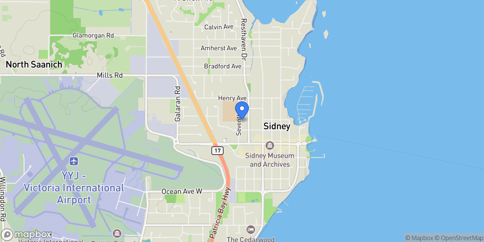 Map showing 9889 Seventh St 7, Sidney, British Columbia, Canada.