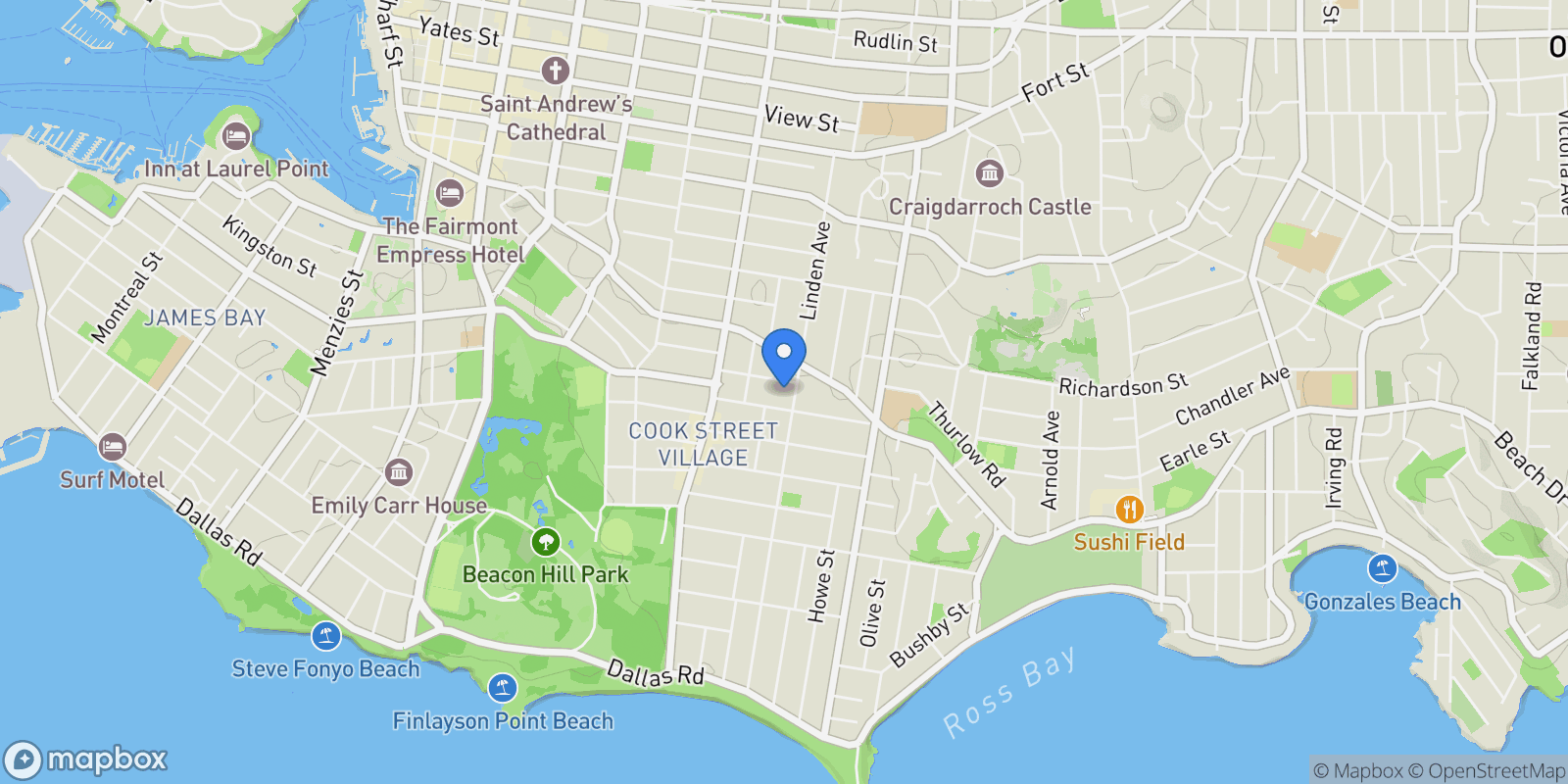 Map showing 420 Linden Ave 104, Victoria, British Columbia, Canada.