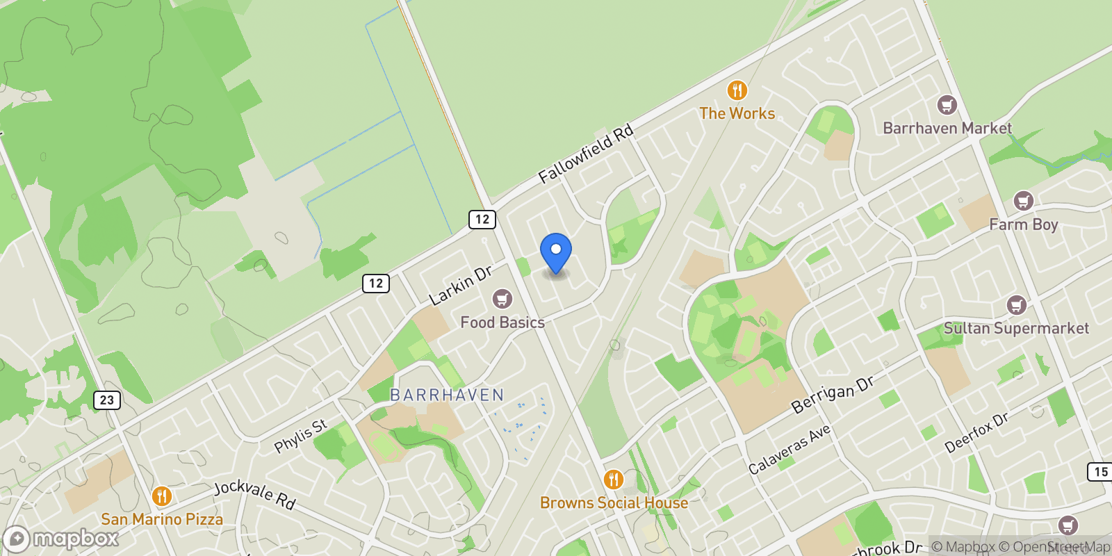 Map showing 20 Falk Avenue, Ottawa, Ontario, Canada.