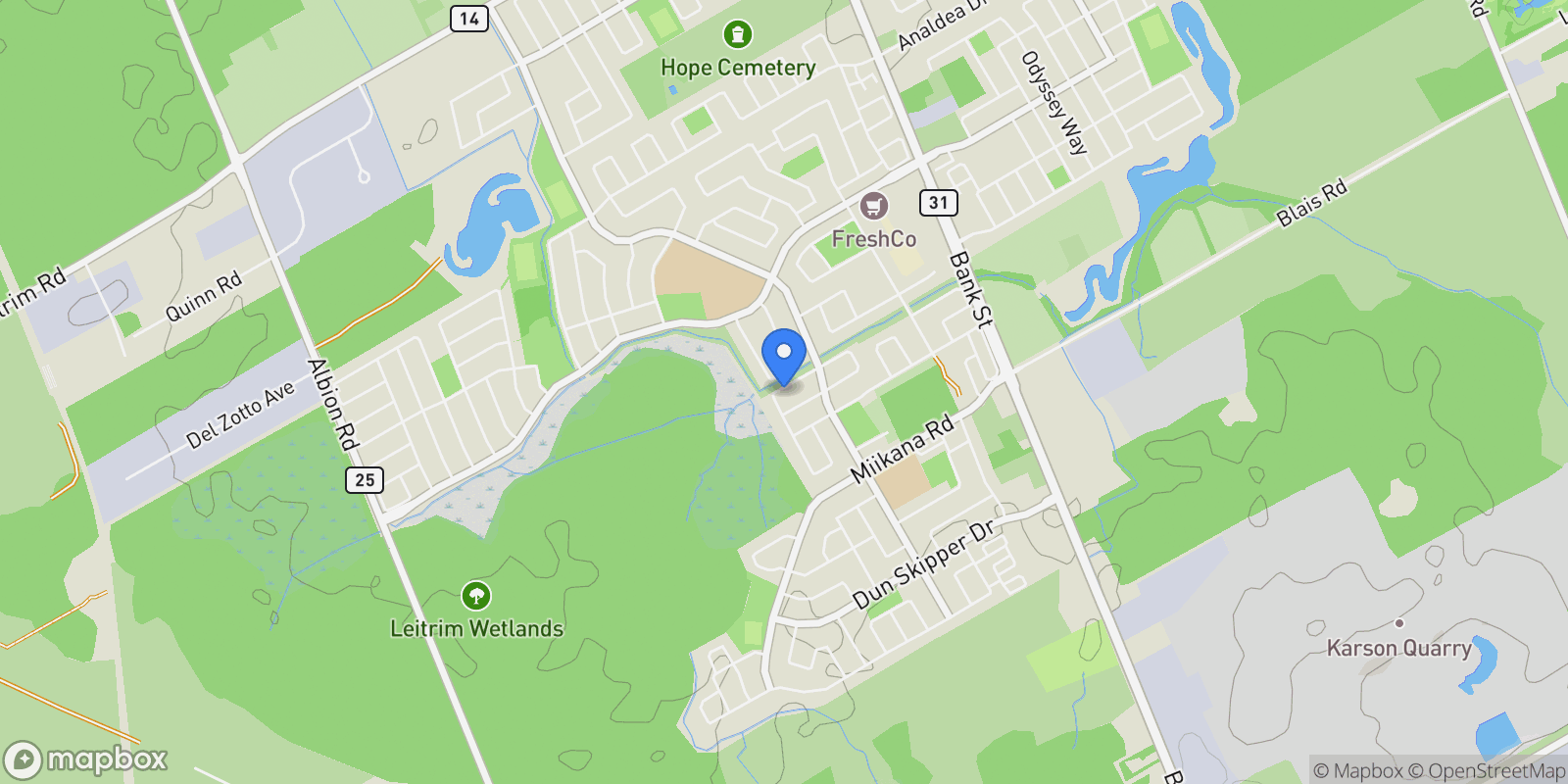 Map showing 122 Helen Rapp Way, Ottawa, Ontario, Canada.