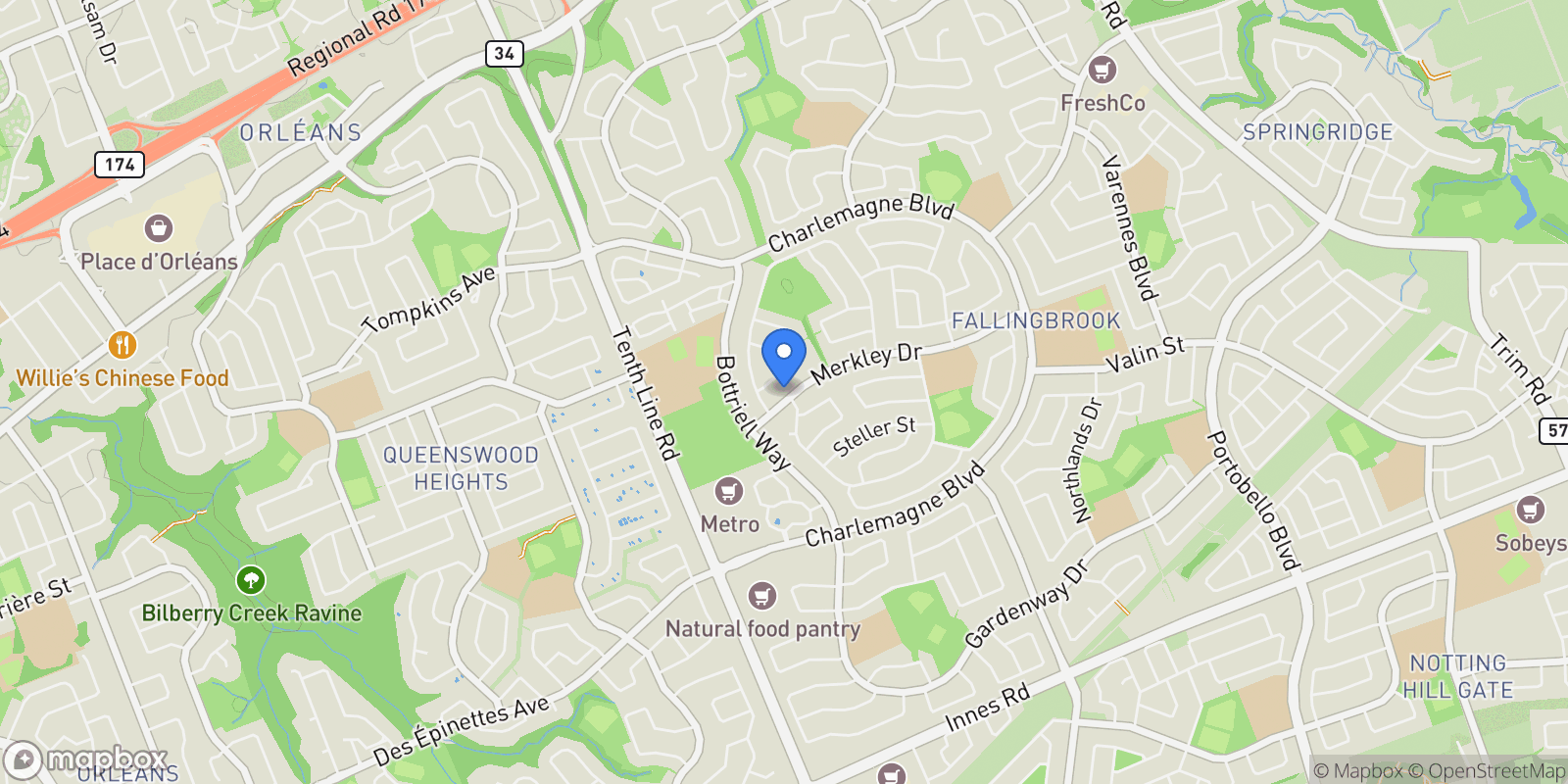 Map showing 563 Merkley Drive, Ottawa, Ontario, Canada.