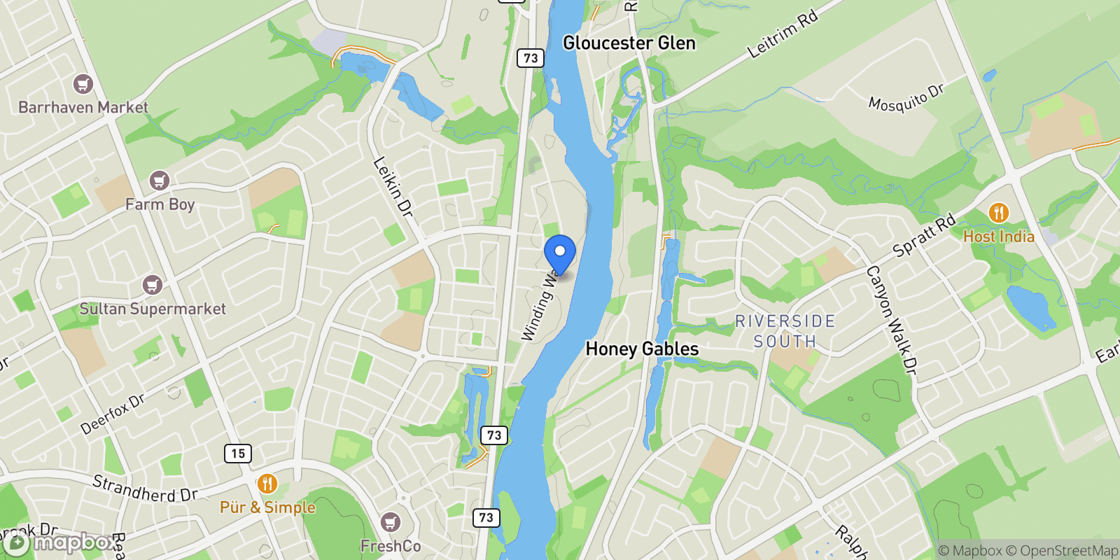Map showing 151 Winding Way, Ottawa, Ontario, Canada.