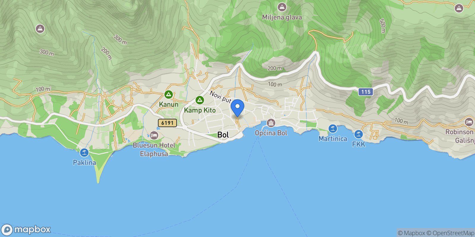 Map showing Bol, Croatia, Bol, Split-Dalmatia County, Croatia.