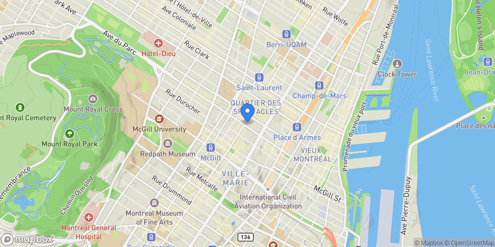 Map showing 1245 Rue De Bleury, Apt. PH5604, Montreal, QC H3B0C2, Montreal, Quebec, Canada.