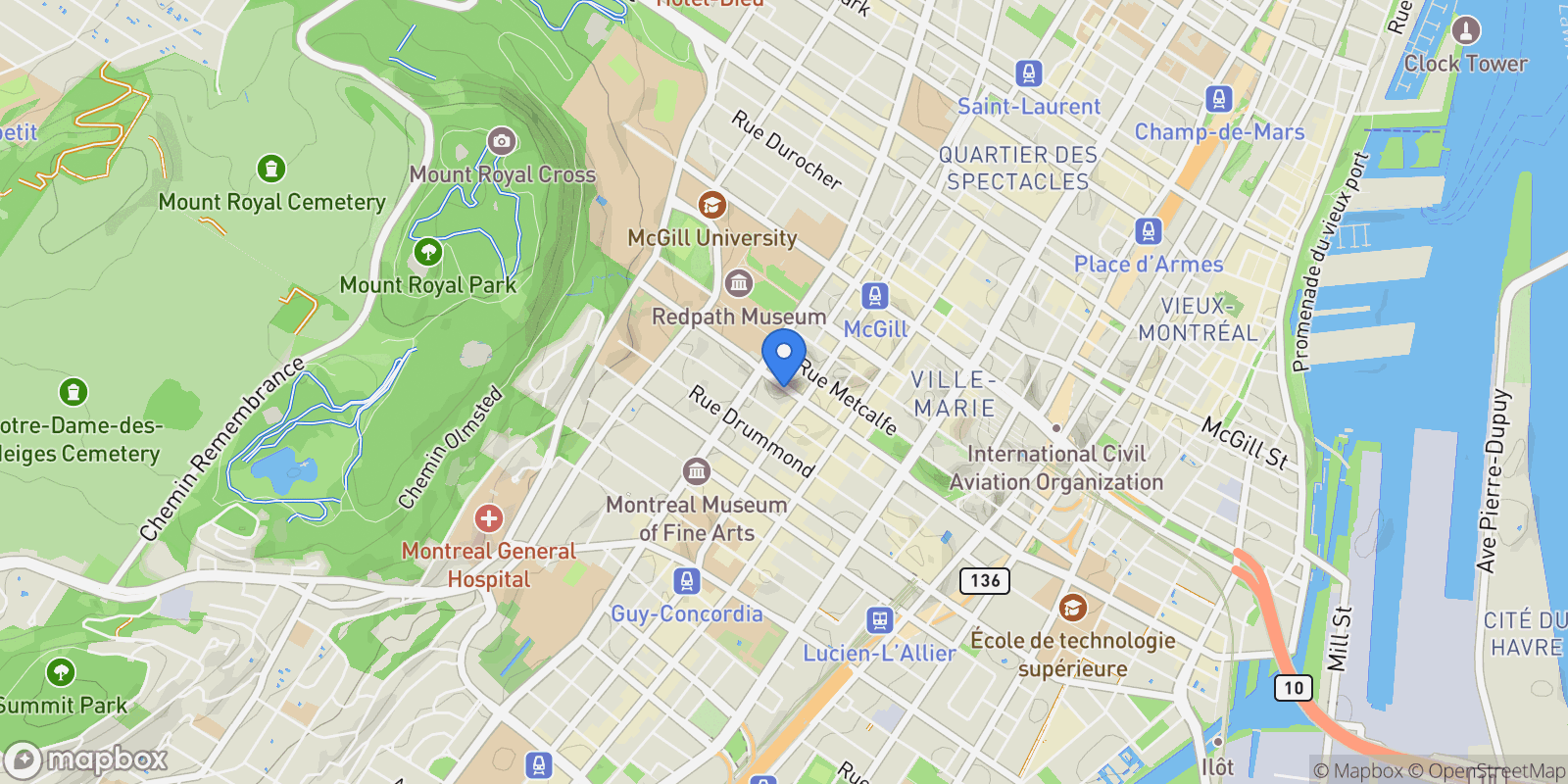 Map showing 2060 Rue Peel, Apt. PH3302, Montreal, QC H3A0J1, Montreal, Quebec, Canada.