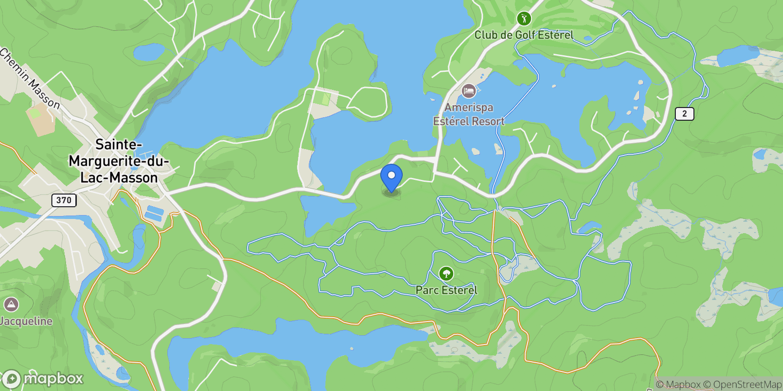 Map showing 20 Av. des Ardennes, Estérel, QC J0T1E0, Estérel, Quebec, Canada.