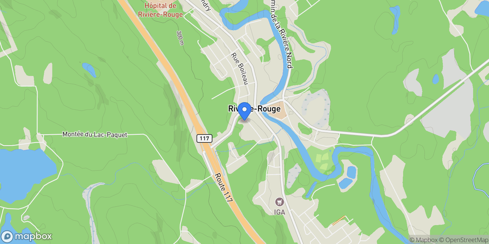 Map showing 47 Rue Labelle S., Rivière-Rouge, QC J0T1T0, Rivière-Rouge, Quebec, Canada.
